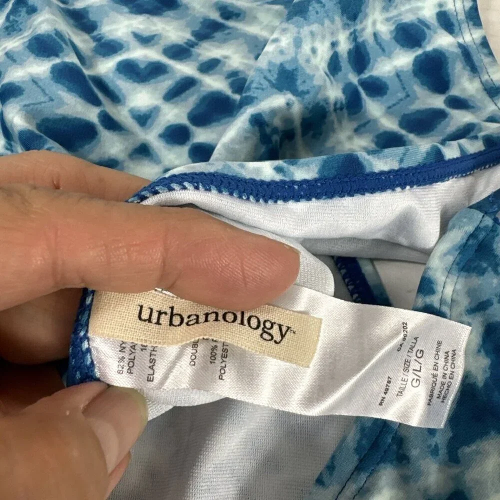 Urbanology Women's L Strappy Side Bikini Swim Bottom Blue White‎ NWT